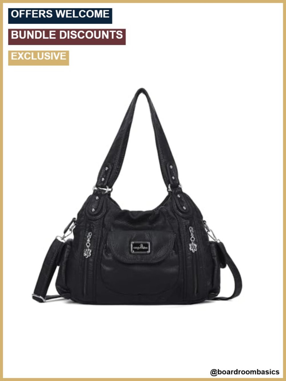 Washed PU Leather Satchel Tote Hobo Shoulder Bag Mutipocket Purse